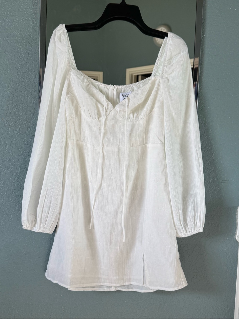 Princess Polly White Sweetheart Tie Long-Sleeve Mini Dress